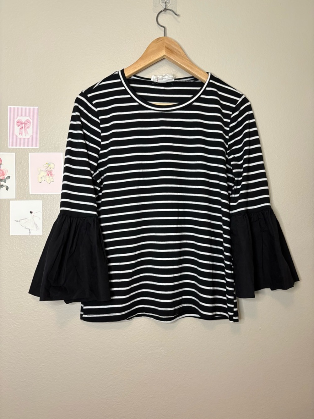 Anthropologie Black & White Striped Bell Sleeve Top women’s small